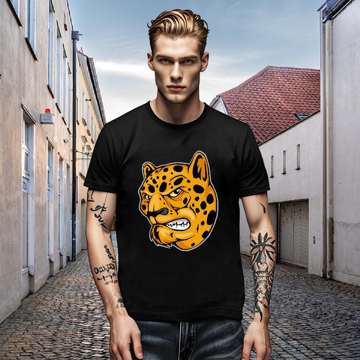 Factory Direct Men Tshirts leopard Summer Casual 230g 100% Cotton Polos Breathable Short Sleeve High Quality T-Shirts for Men Black Oversized