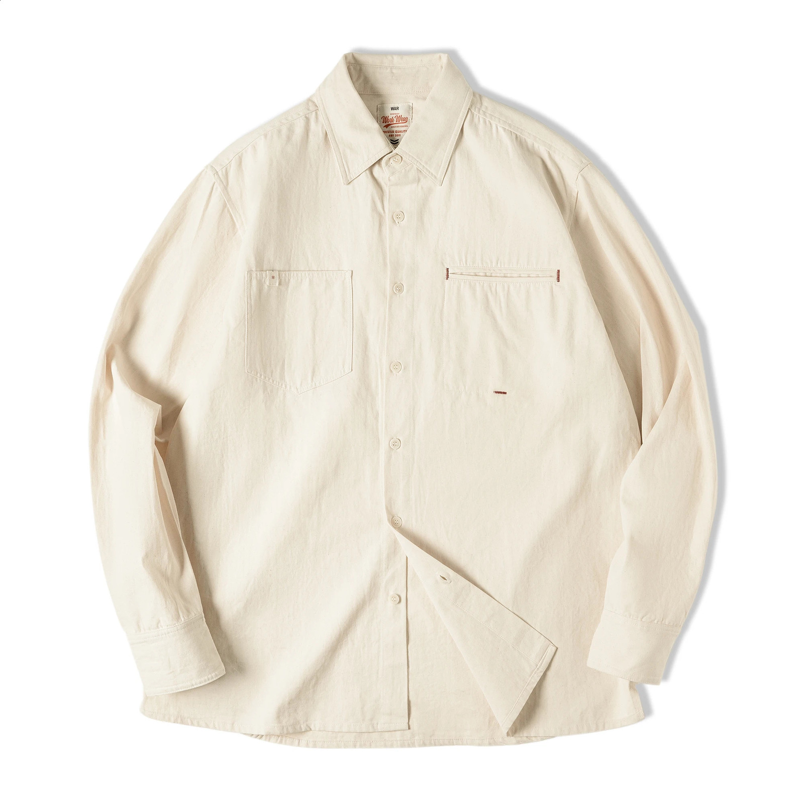 Maden Workwear American Retro Polo Collar Cotton Seed Shell Long Sleeve Shirt Folding Amekaji Shirt Coat Mens Top 240824