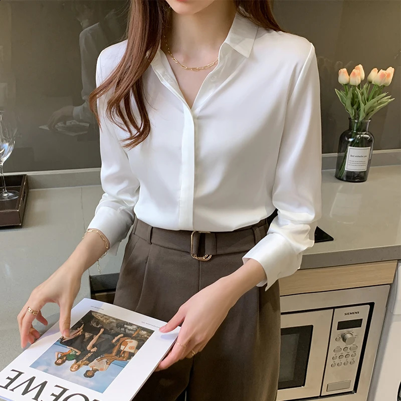 Spring and Summer Womens Long Sleeve Professional Solid Chiffon Shirt Women Tops Blouse Women Camisas De Mujer C348 240823