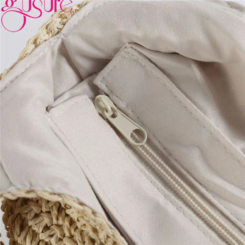Gusure Casual Straw Women Shoulder Bags Wicker Woven Ladies Handbags Handmade Summer Beach Large Bag Bohemia 241203
