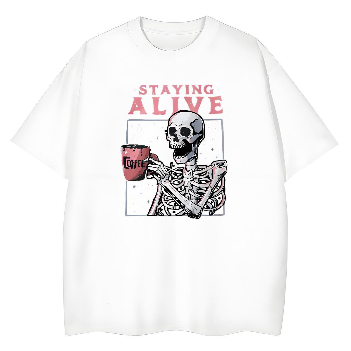 Unisex T shirt 230g Pure Cotton skull Hip Hop Floral Print Breathable Soft Men Tops Tees Classic Casual Clothings