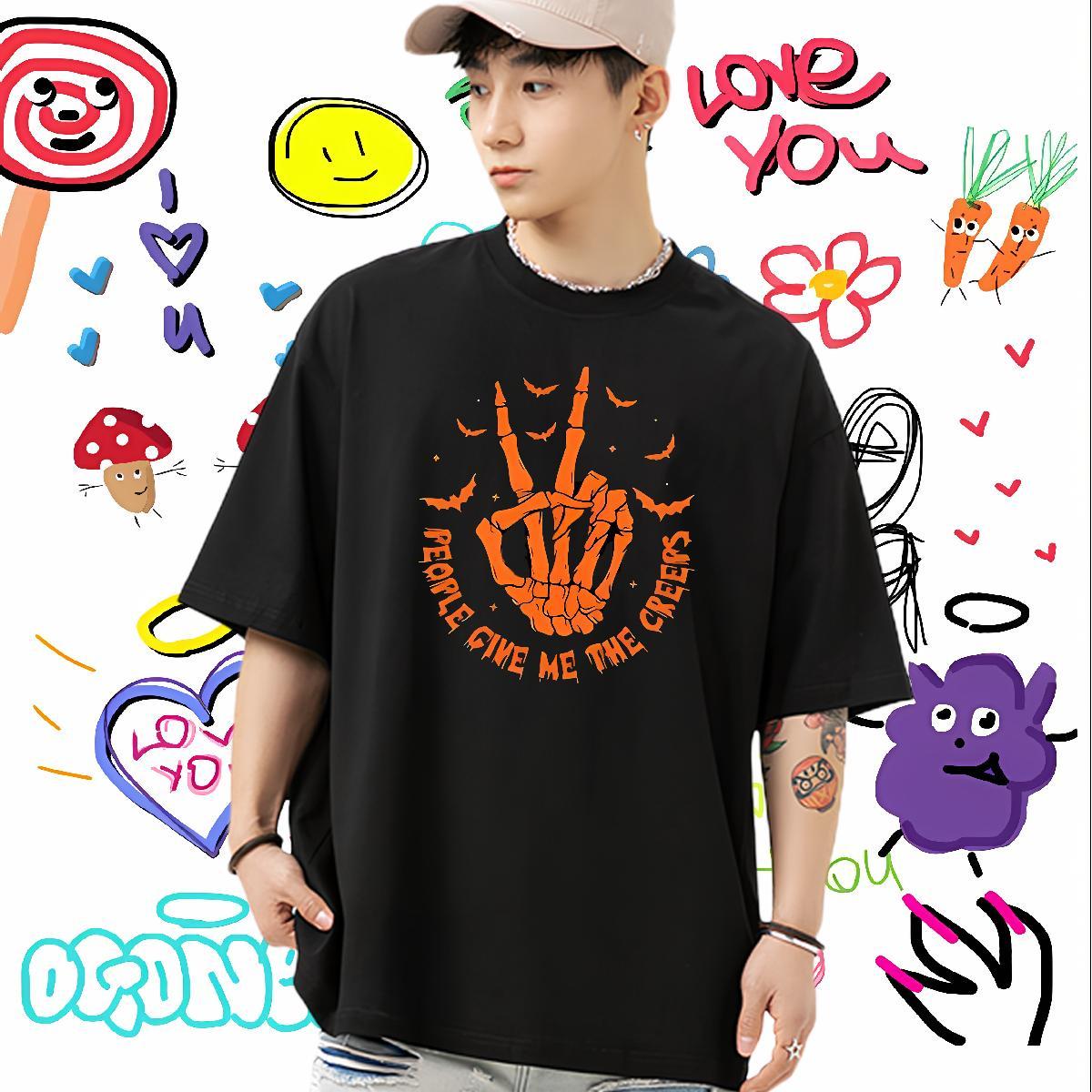 Unisex T Shirts Men 230g Pure Cotton skull Beach Anime Short Sleeve Soft Tshirts Custom Wear