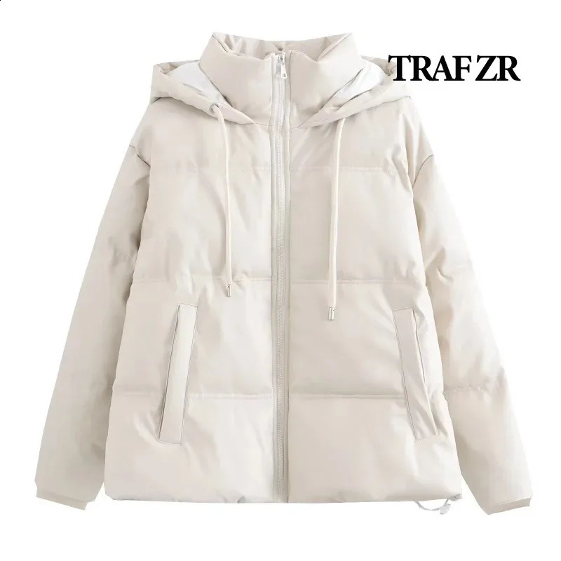 TRAF ZR Winter Womens Cold Jacket Warm Leather PU Parkas Promotion 240823