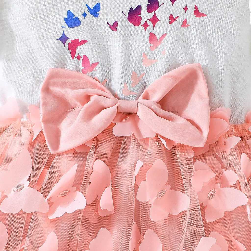 3-year-old cute butterfly ruffled sleeveless princess formal dress W240823