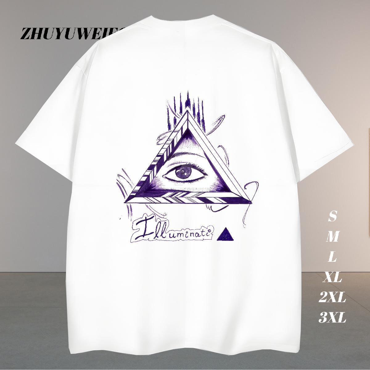 Soft T-Shirts for Men 230g Cotton eye of the devil Street Casual Floral Print Breathable Crew Neck Men Tops Tees Factory Direct Top Tees