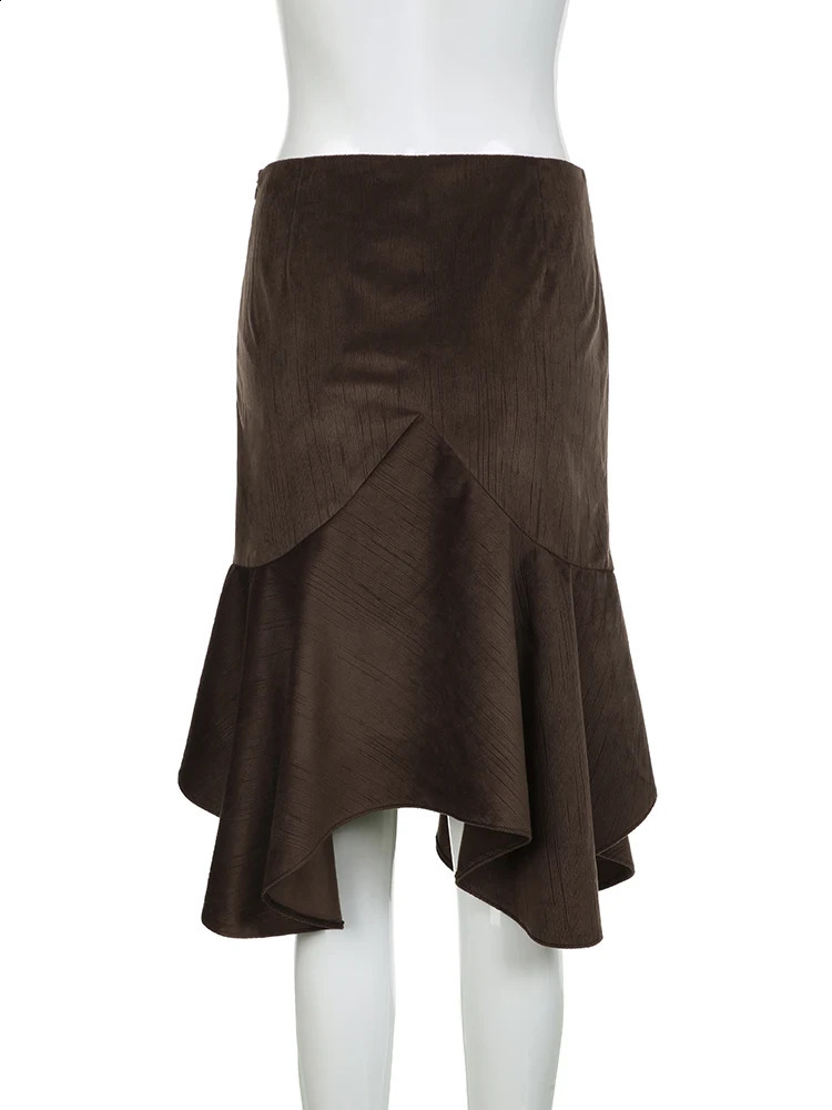 IAMSURE Casual Solid Asymmetrical Skirt Elegant Fashion Basic High Waisted Midi Skirts Women Autumn Spring Ladies 240824