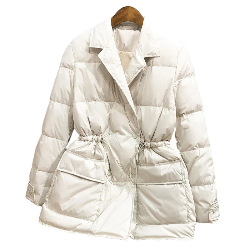 Ultra Light White Duck Down Jacket Parka Autumn Winter Womens Set Adjustable Waist Warm 240823