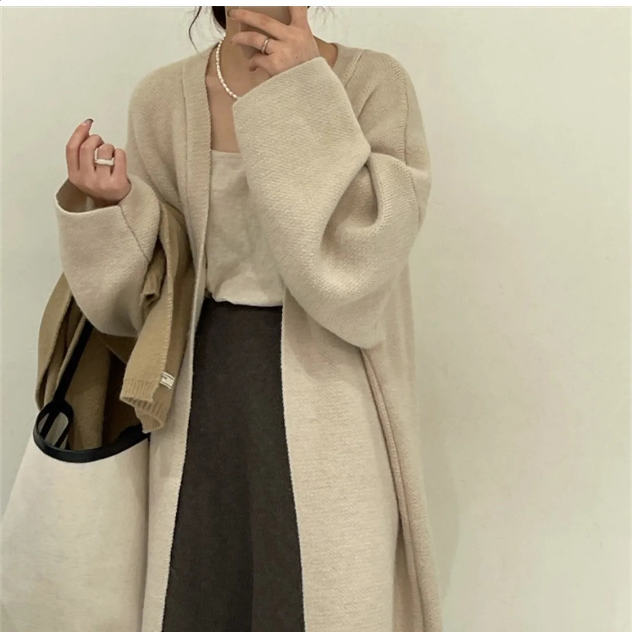 Lazy Wind Long Sweater Coat Women 2024 Autumn and Winter Highgrade Knit Cardigan Loose 240823