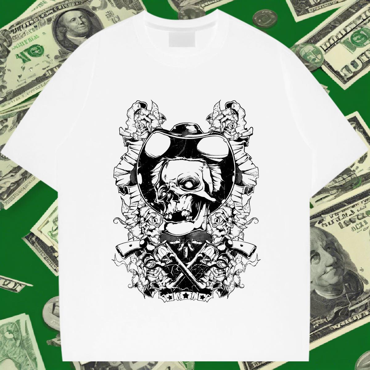 Popular Man T Shirts 230g 100% Cotton skull Street Casual Plus Size Cartoon Breathable Men Tshirts Fashion Casual Clothes
