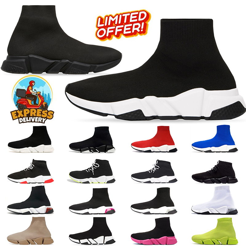 designer shoes for men women outdoor sneakers sock shoe triple black white pink Clear Sole Lace-up speed runners trainers flat platform walking h