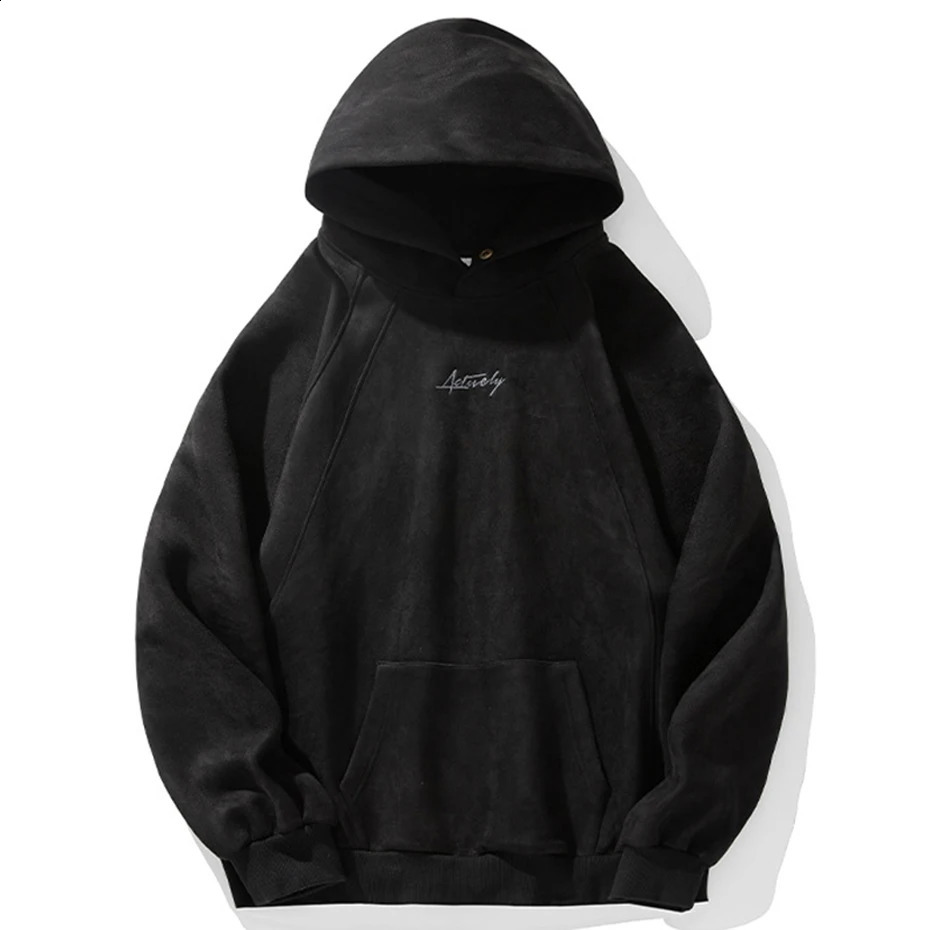Mens Retro Suede Hoodie Loose Casual Pulling Sports Shirt Street Clothing Harajuku Super Hip Hop 240823