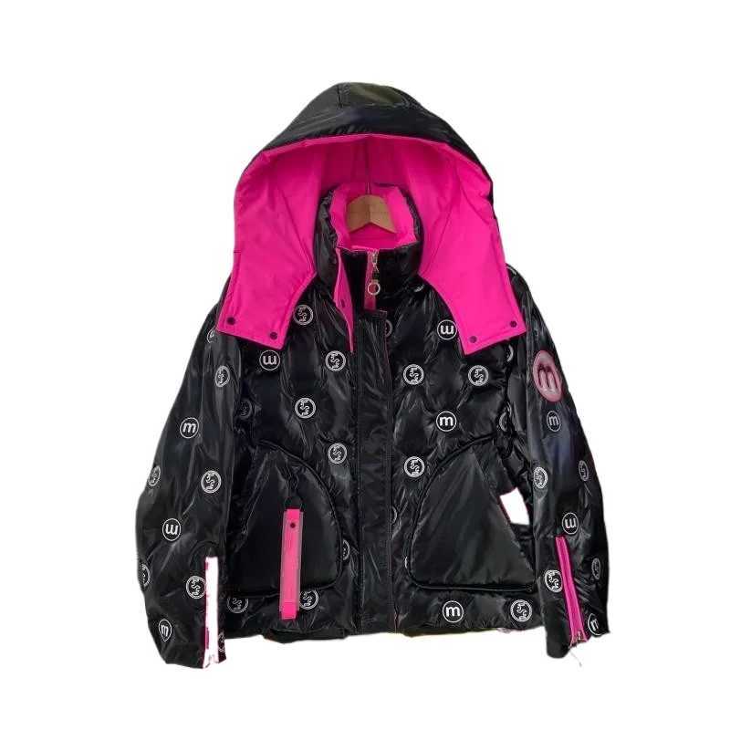 Women's Down Parkas Short Women Jacket 2024 New Winter Coat Female Hooded Letters Parkas Color Collision Casual Overcoat Loose Thick Warm Coats D