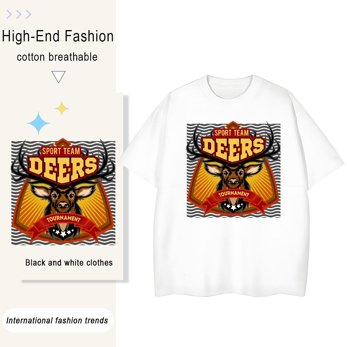 Customized Couples T Shirts deer Daily Outfit 230g Pure Cotton Wear Breathable Soft High Quality T-Shirts Custom Anime