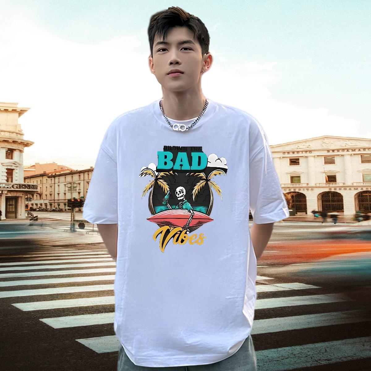 Cool Mens T Shirts 230g 100% Cotton skull Hip Hop Street DIY Logo Oversized Crew Neck Breathable Men Tshirts Classic Tees Shirts