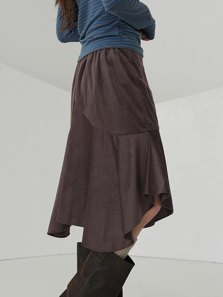 IAMSURE Casual Solid Asymmetrical Skirt Elegant Fashion Basic High Waisted Midi Skirts Women Autumn Spring Ladies 240824