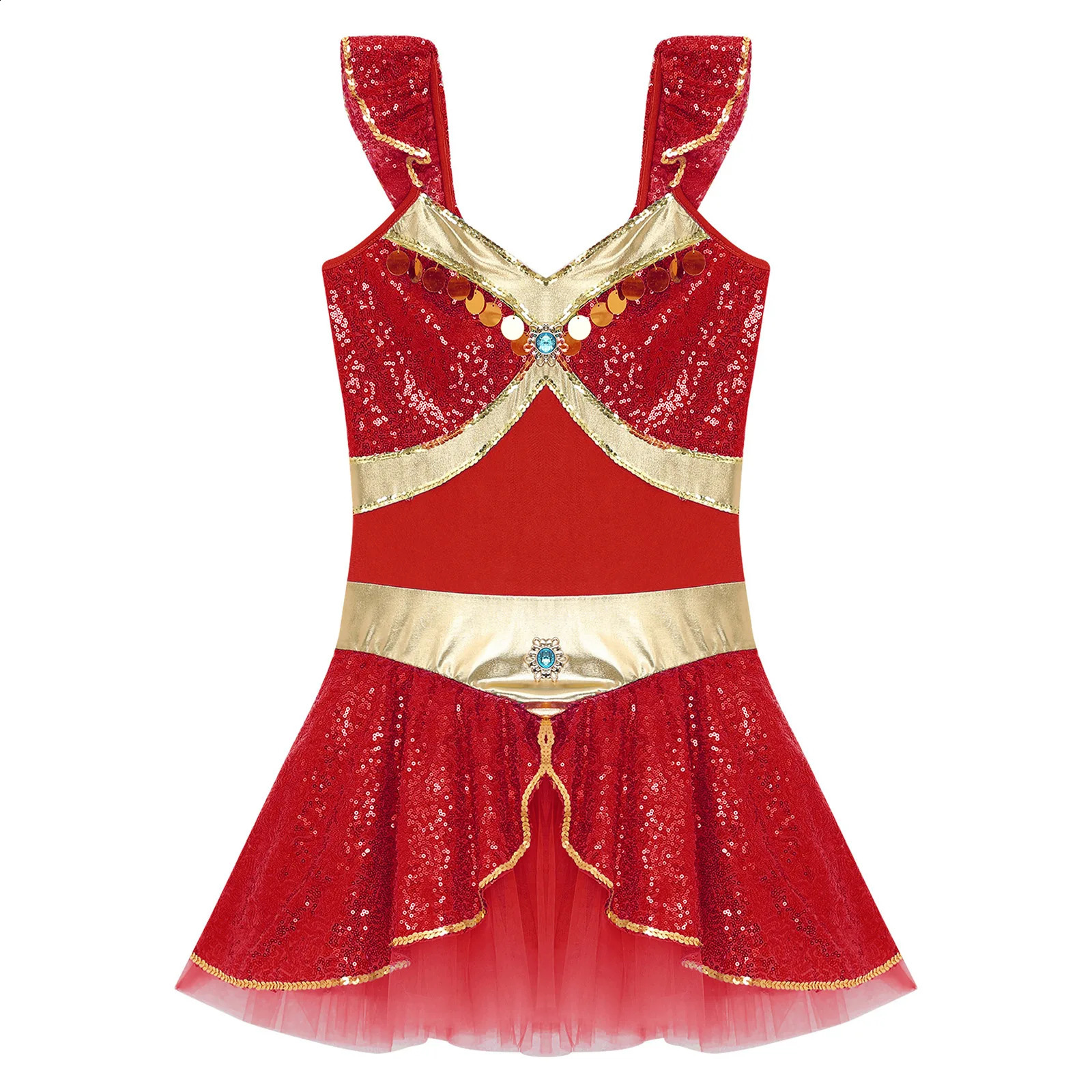 Womens Halloween Arabian Princess Circus cosplay costume gemstone glitter sheer bodysuit Tutu dress theme party carnival outfit 240823
