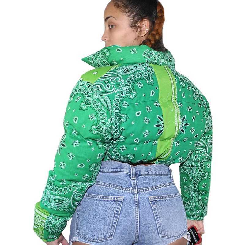 Women's Down Parkas Bandana Coat Paisley Printed Bubble Jackets For Women 2024 Winter Fashion Warm Parkas Casual Zipper Up Puffer Outerwear S-XXL