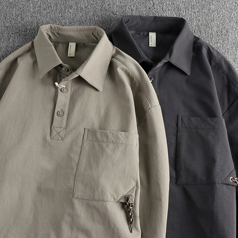 Spring and autumn fashion trend mens polo shirt long sleeve solid color all casual loose lapel shirt 240824