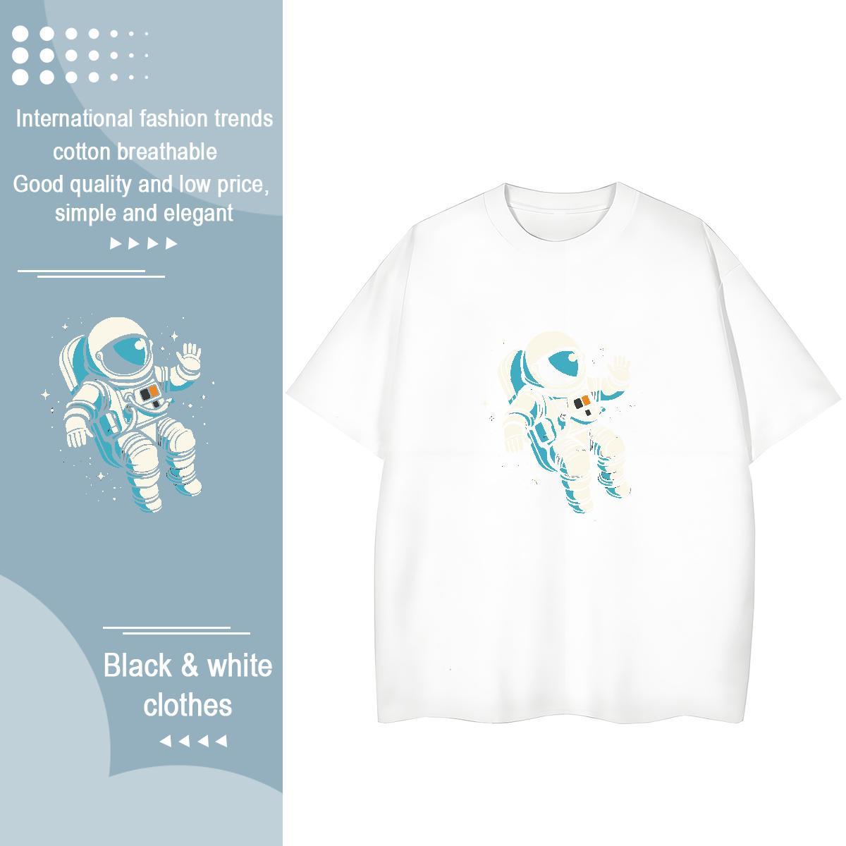 Brand Couples T Shirts 230g Cotton cosmonaut Street Woman T Shirts Breathable Short Sleeve Black Oversized Clothes
