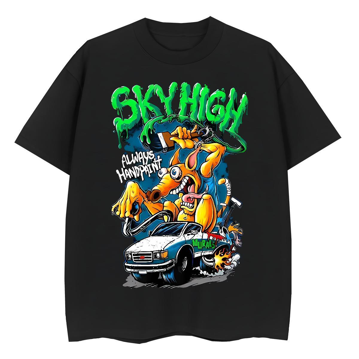 Classic T shirt 230g Pure Cotton skull Outdoor Cartoon Printing L-4XL Breathable Crew Neck Tshirt for Man Woman 2024 Summer Tops Shirt
