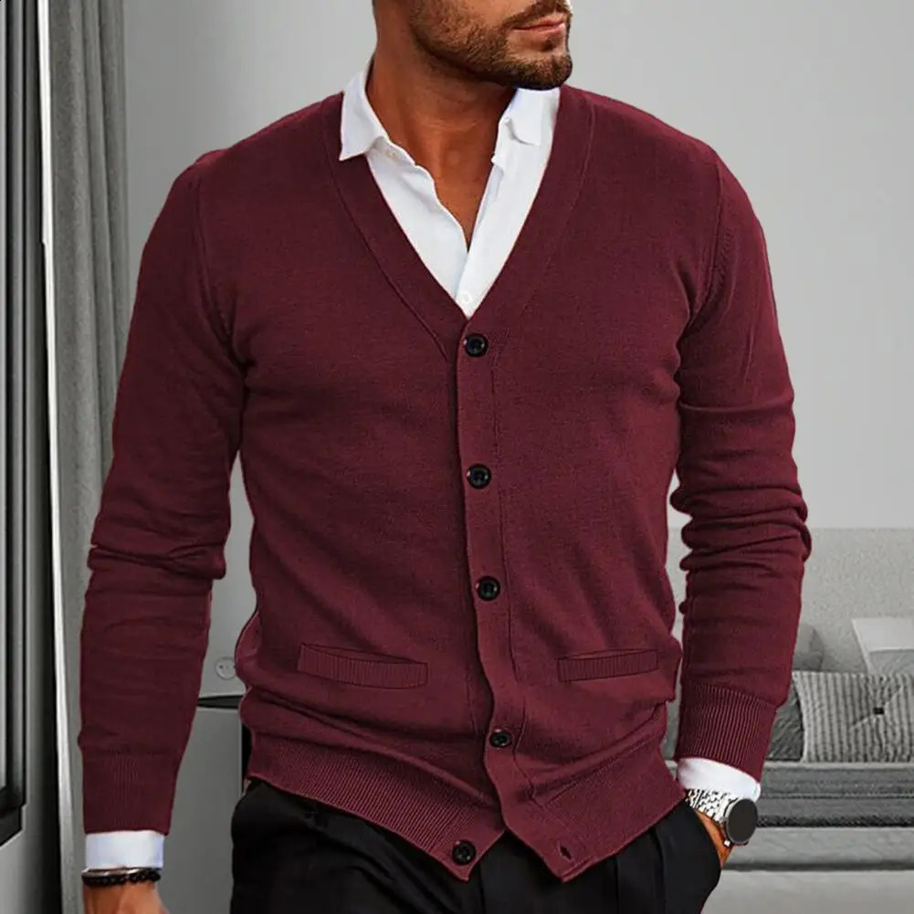 Autumn mens casual Vneck cardigan made of pure cotton with Hamon embroidery and long sleeved business shirt 240824