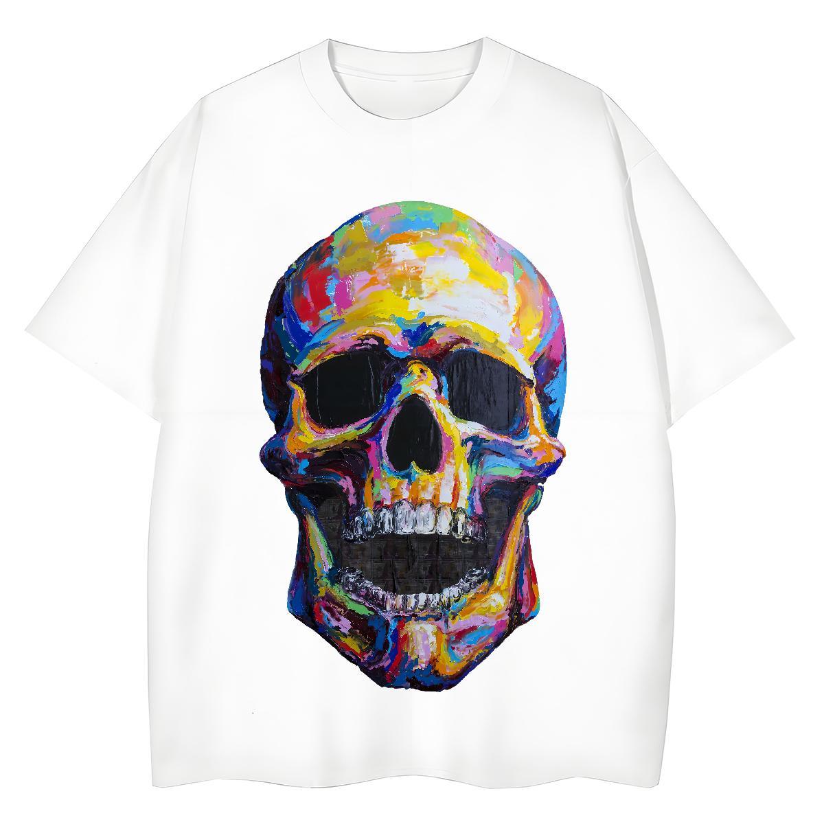 Wholesale Men T Shirts 230g Cotton skull Summer Casual DIY Printed Breathable Short Sleeve Mens Tshirts Fashion New Tops