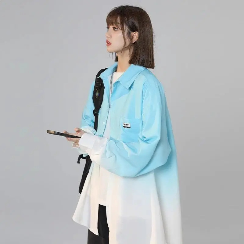 Lazy Style Gradient Color Long Sleeve Womens SpringSummer Oversized Loose Weight Loss Coat Trendy Top w240824