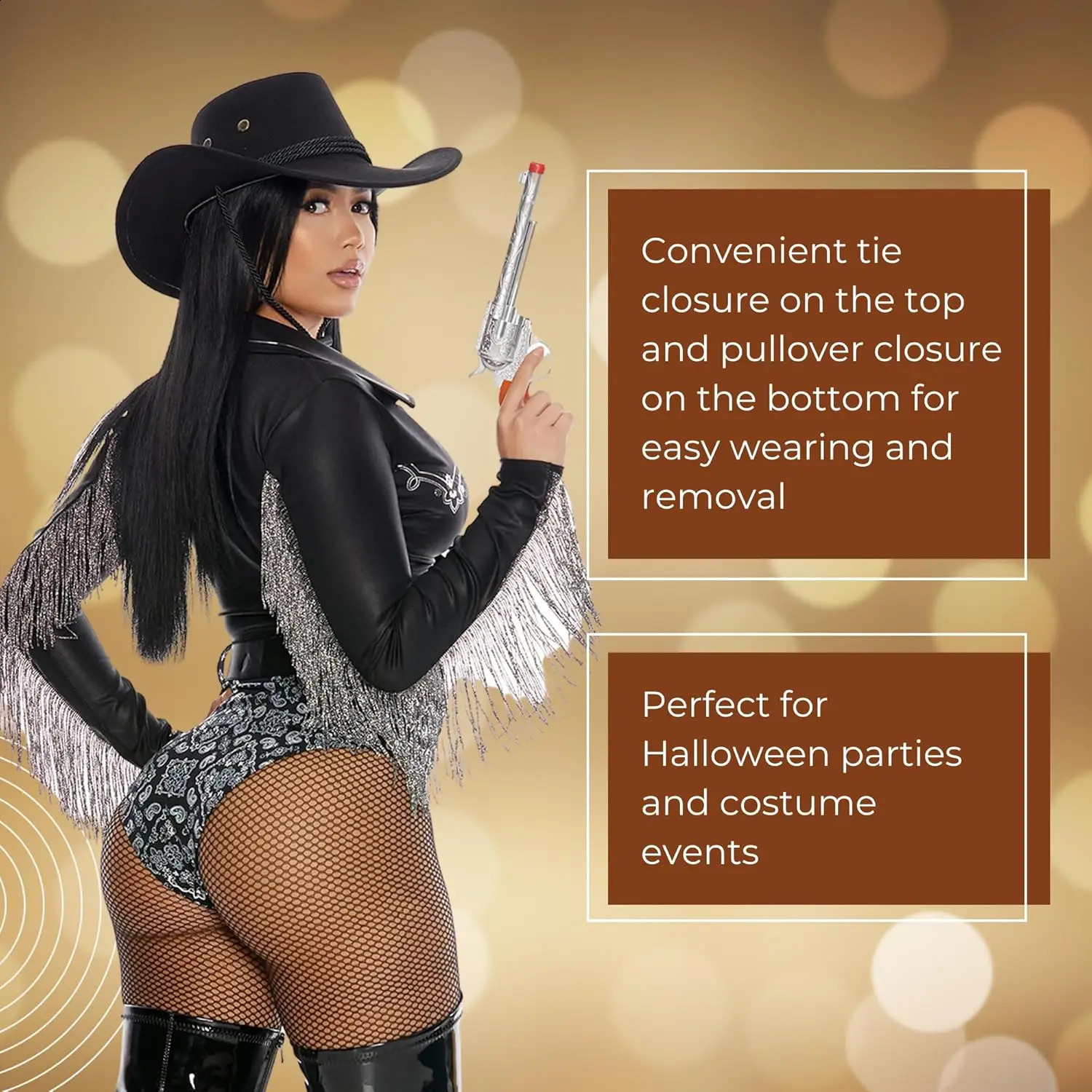 Halloween Western Cowboy Black Patent Leather Sexy Split DJ Female Singer Set Bar Performance Stage Costume 240823