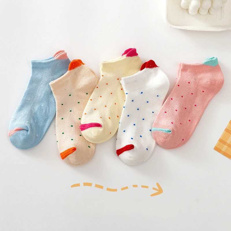 5 Double Set 2024 Spring/summer Season New Childrens Mesh Cute Cartoon Three-dimensional Girl Invisible Breathable Short Socks CL240824