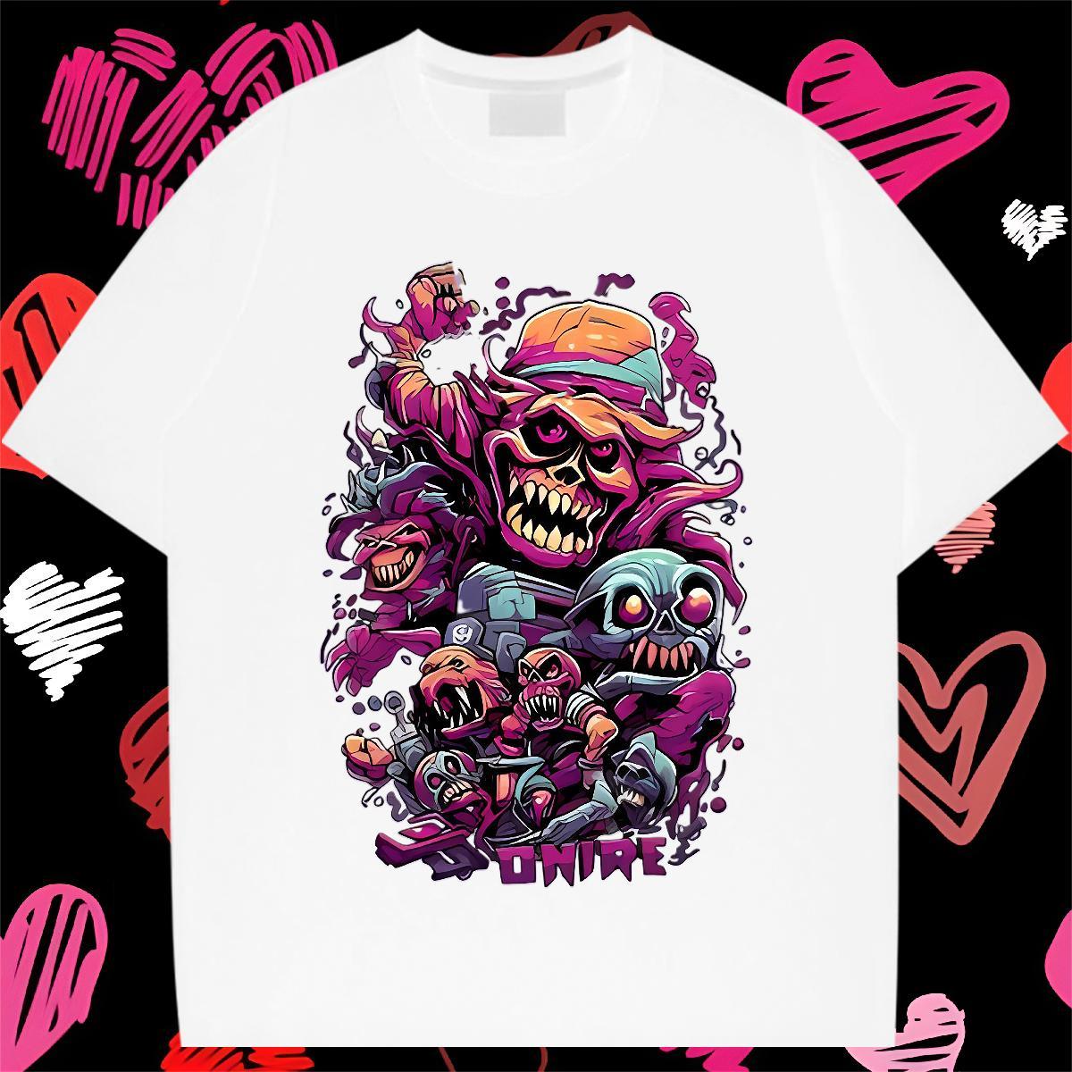 Loose T shirt 100% Cotton 230g skull Street Cartoon Print Breathable Crew Neck Couples T Shirts Designer Fashion Wear