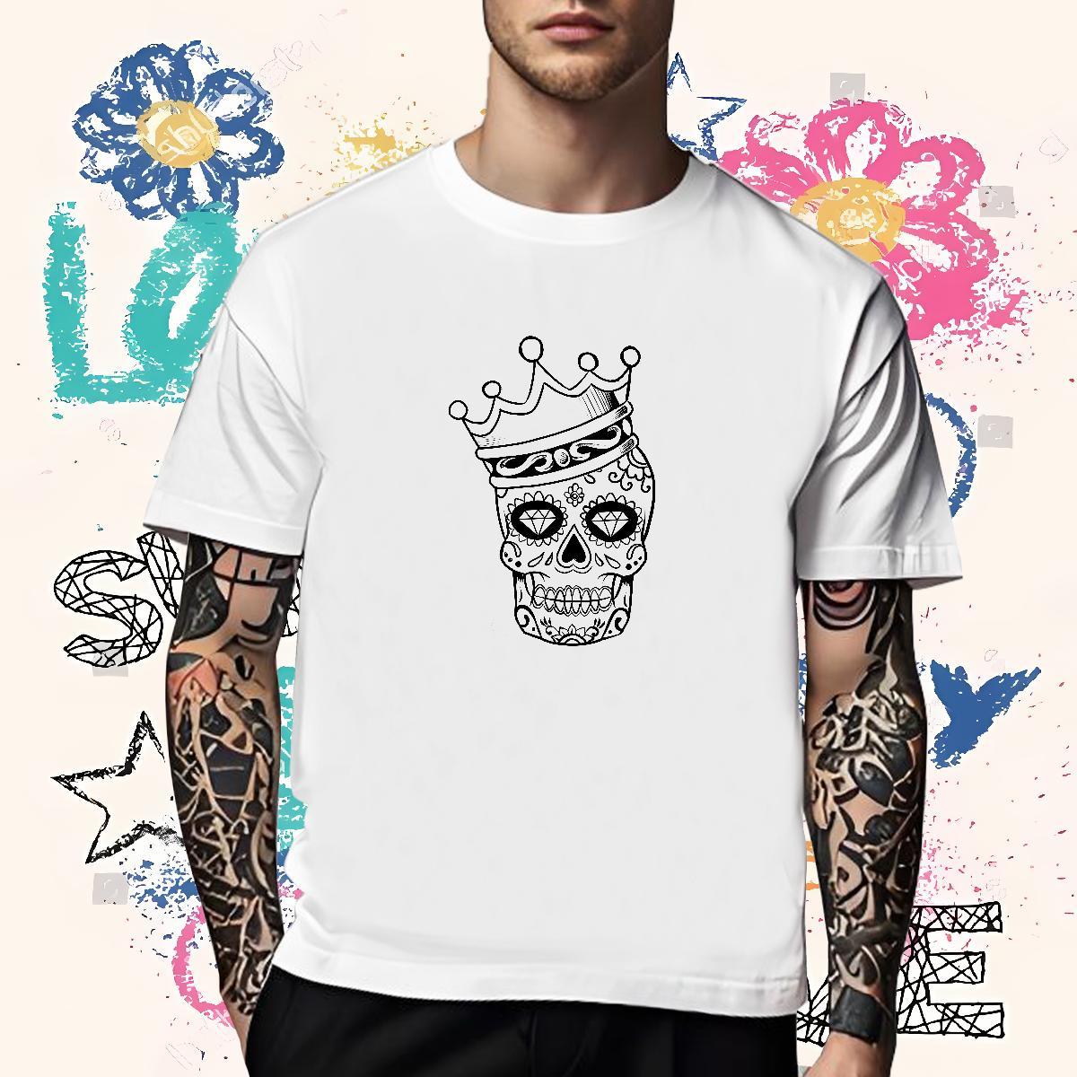 Loose Man T Shirts 100% Cotton 230g skull Anime Printing Street Skull Crew Neck Tshirts Casual New Tops Tees