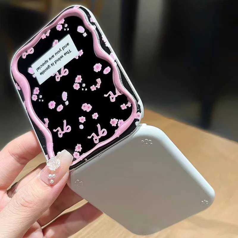 Pink Bow Florals Flip-Top Folding Makeup Mirror Portable Pocket Mirror Women Rectangle Cosmetic Make Up Mirror With CombXJ241213