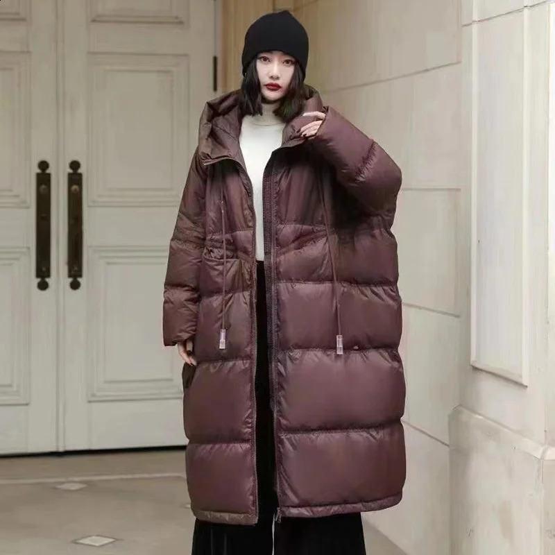 Womens oversized inflatable jacket thick and warm white duck down Korean hooded loose parkour autumnwinter 240823