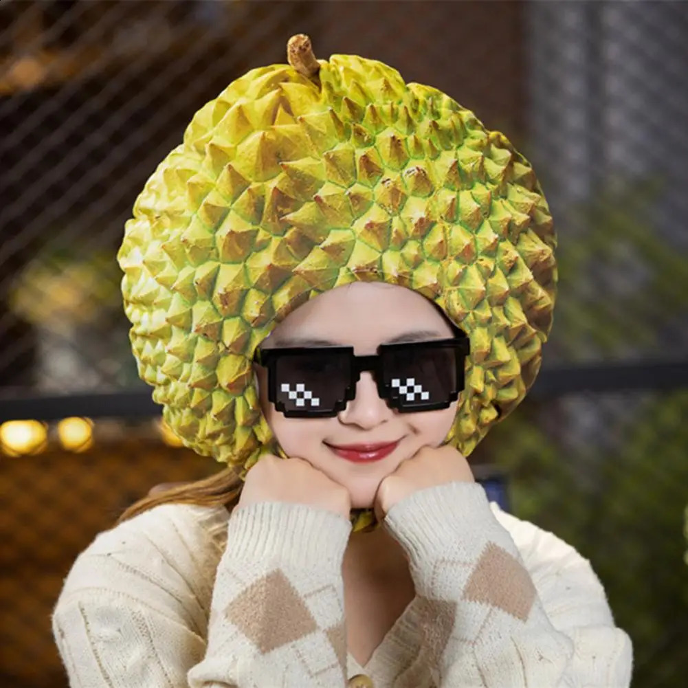 Cartoon Plush Durian Hat Fruit Headgear Simulation Durian Hat Cute Funny Decorative Selfie Cosplay Party Hats Performance Props 240823
