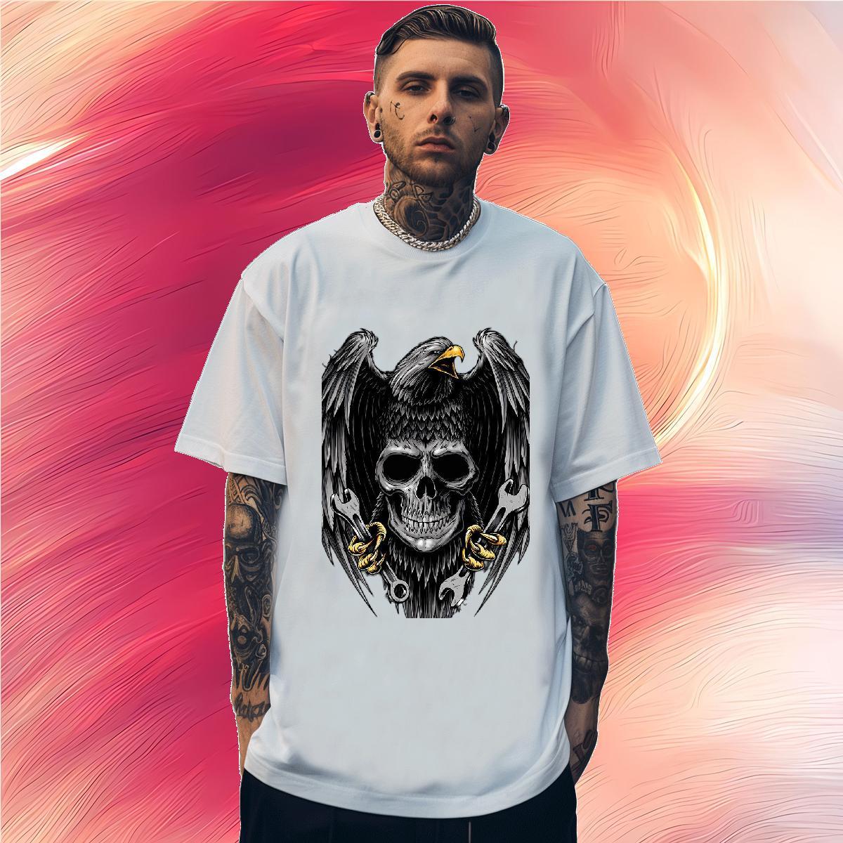 Popular T Shirt For Man 230g 100% Cotton skull Street Wear DIY Printed Crew Neck Breathable Men Tshirts Customized Tee Shirt