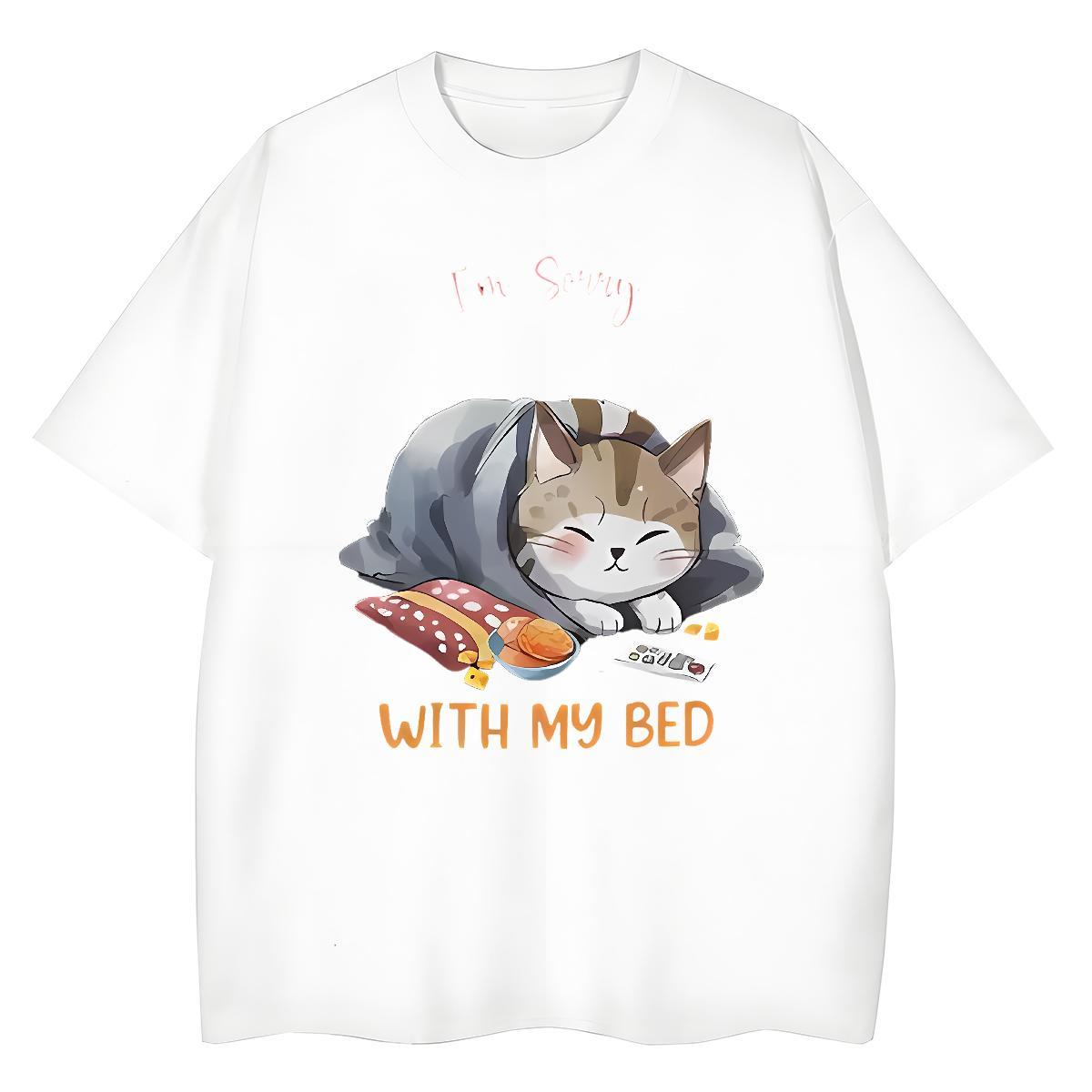 DIY Men Tees cat Casual 230g 100% Cotton Top Tees Breathable Crew Neck Classic Man T Shirts Customized