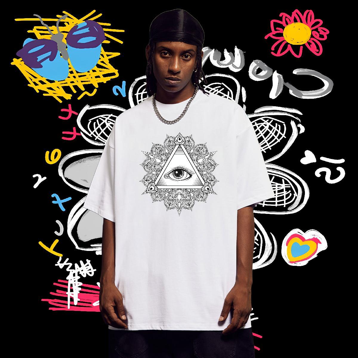 Free Shipping T Shirt For Man 100% Cotton 230g eye of the devil Street DIY Printed Crew Neck Men Tops Tees Brand Tees Shirts