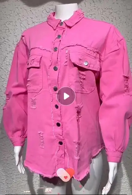 Women Pocket Hole Tassel Turndown Collar Denim Button Casual Boho Full Long Sleeve Spring Winter Cardigan Jacket Coats Outerwear 240824