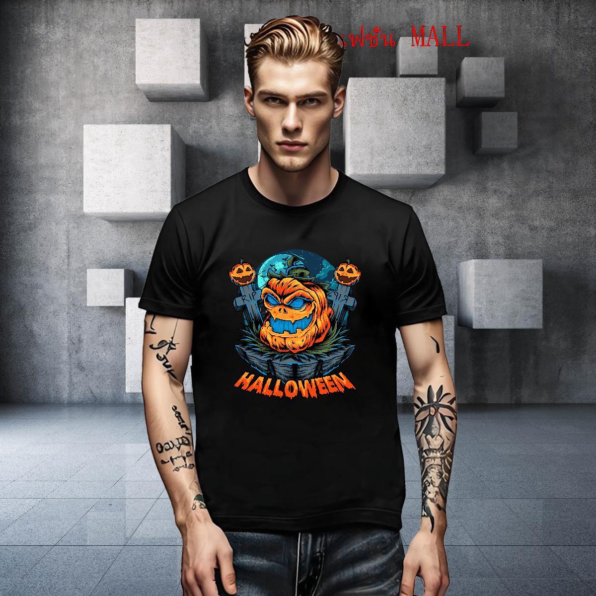 Fashion New Men Tees halloween Casual 230g 100% Cotton Top Tees Breathable Short Sleeve Unisex Mens T Shirts Cartoon Print