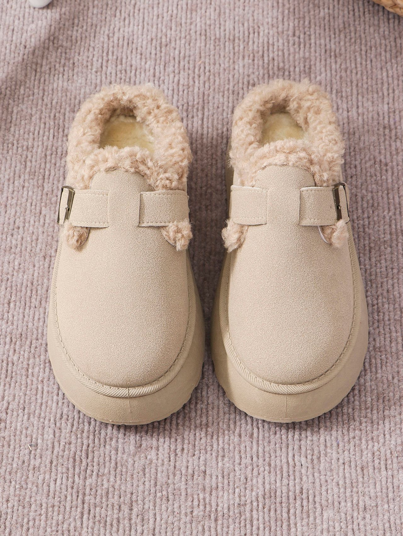 2024 Fashion Autumn Winter Snow Boots Ladies Thick Bottom Plush Buckle Warm Cotton Slippers Casual Shoes New Women Shoes High Quality Outdoor Large Si