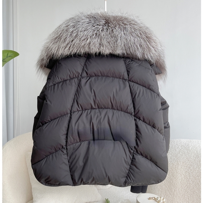 ANNSIRGRA Womens Winter Coat White Duck Down Jacket Super Large Real Silver Fox Fur Collar Knitted Sleeve Fashion Outerwear 240823