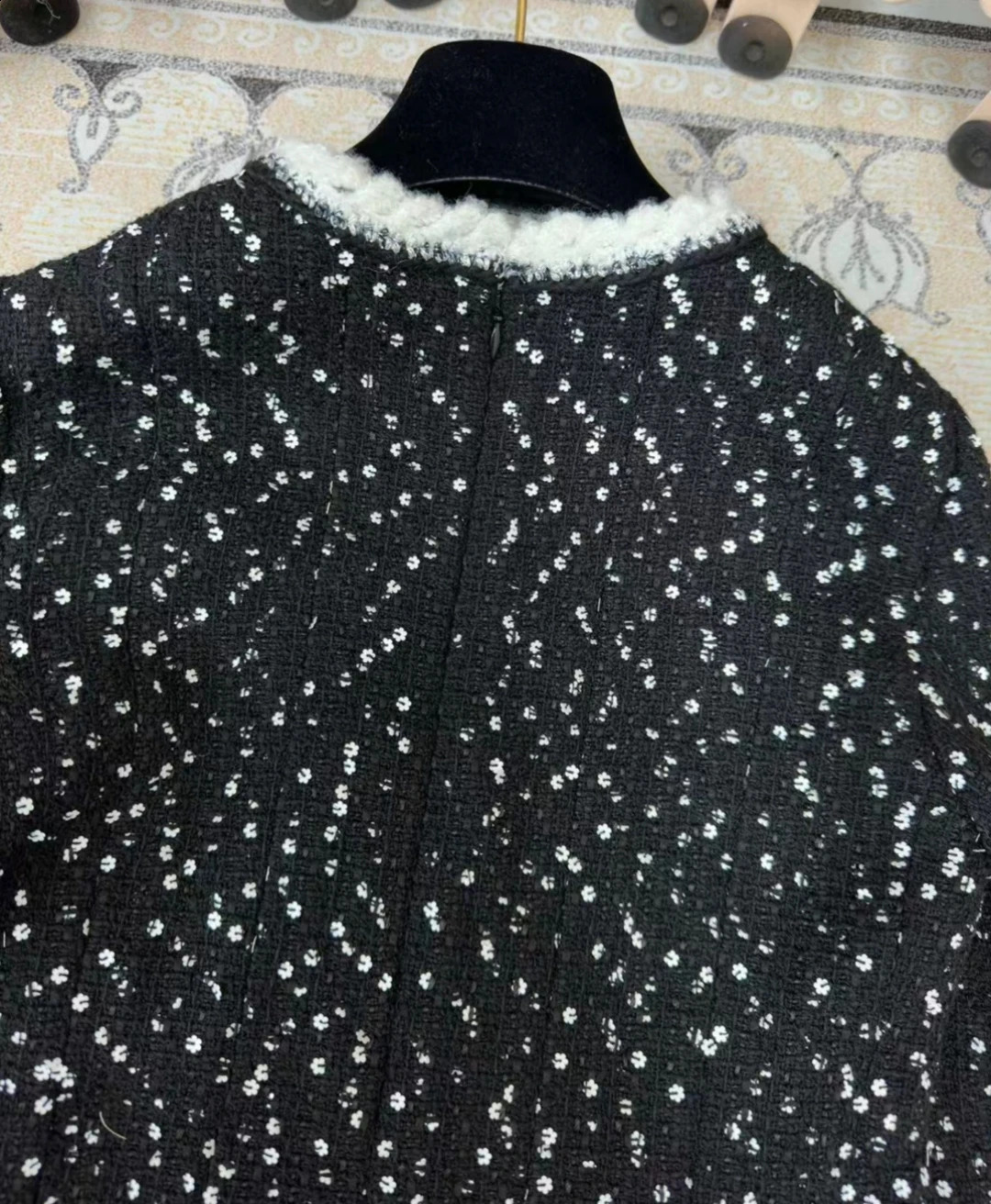 Autumn Fashion Womens High Quality Elegant Black Sequins Long-sleeves Tweed Dress F292 240824