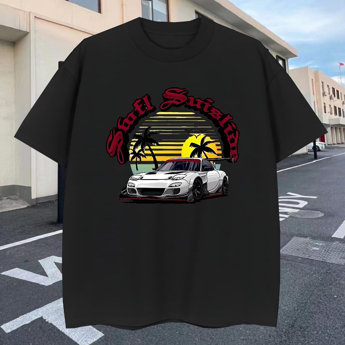 Free Shipping T-Shirts for Men 100% Cotton 230g car Sport Black White O Neck Short Sleeves Couples T Shirts 2024 Designer Clothings