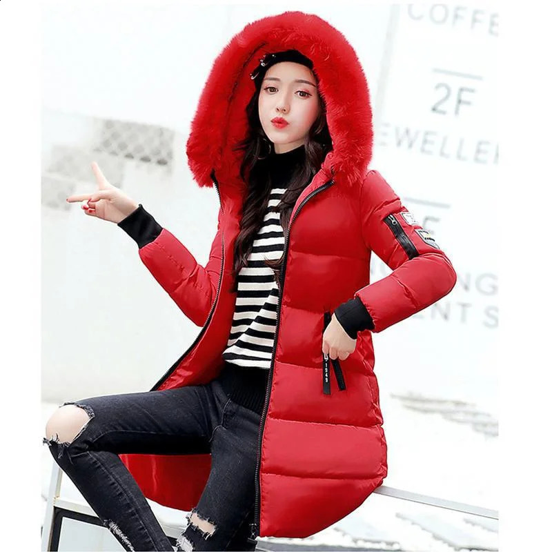 Womens warm hooded down jacket casual long sleeved winter outdoor zipper slim fit 240823