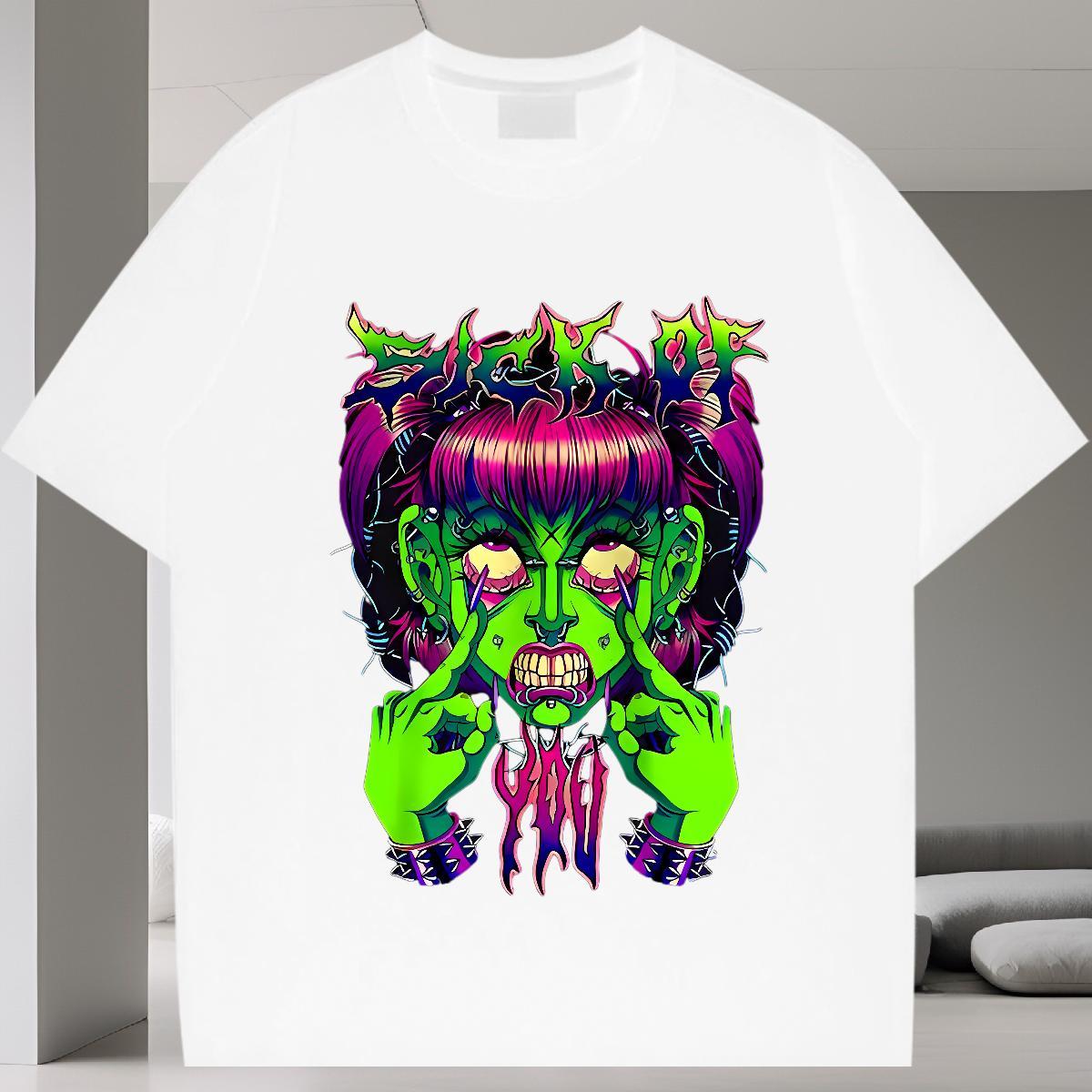 Unisex T-Shirts for Men 230g 100% Cotton skull Daily Outfit Custom Cartoon Round Neck Short Sleeve Tshirt for Man Woman New Tees