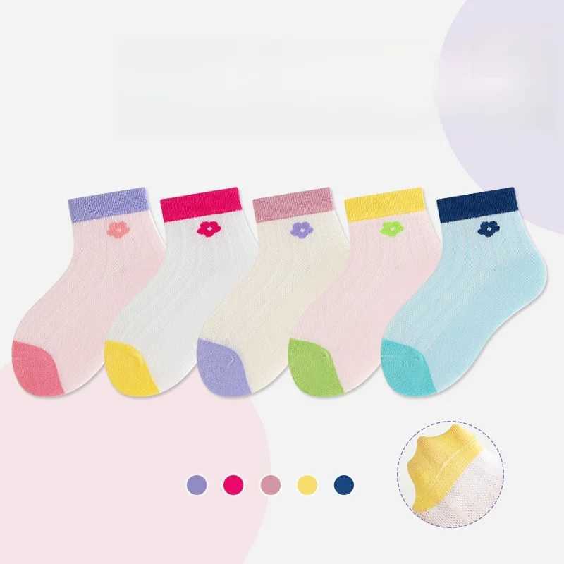 10 Pairs Childrens Socks Summer Thin Girls Cotton Socks Breathable Sweat-absorbent Cute Mid-calf Socks Small Fresh Style CL240824