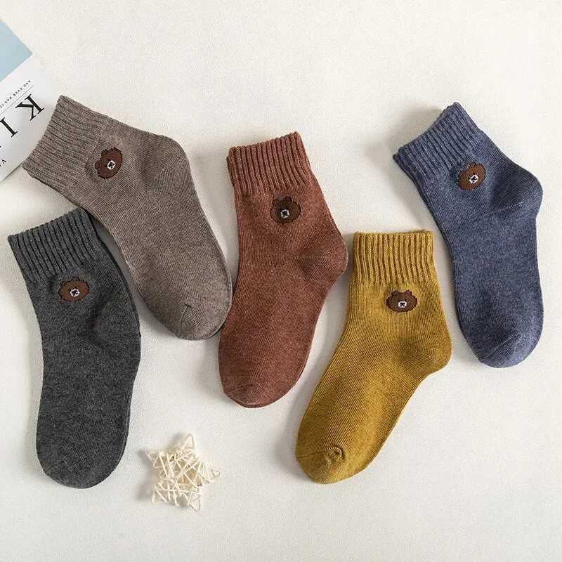 5Pairs/Lot Cartoon Stripe Kids Socks Casual Baby Girls Boys Cotton Spring Autumn Toddler Knitted Children Socks For 1-8Years CL240824