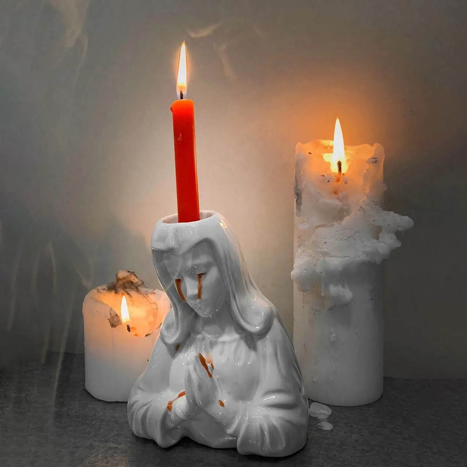 Crying Halloween Candle Holder Crying Mary Candle Holders For Pillar Candles Candlestick Holders Sheds Red Candle Tears Decor 240824