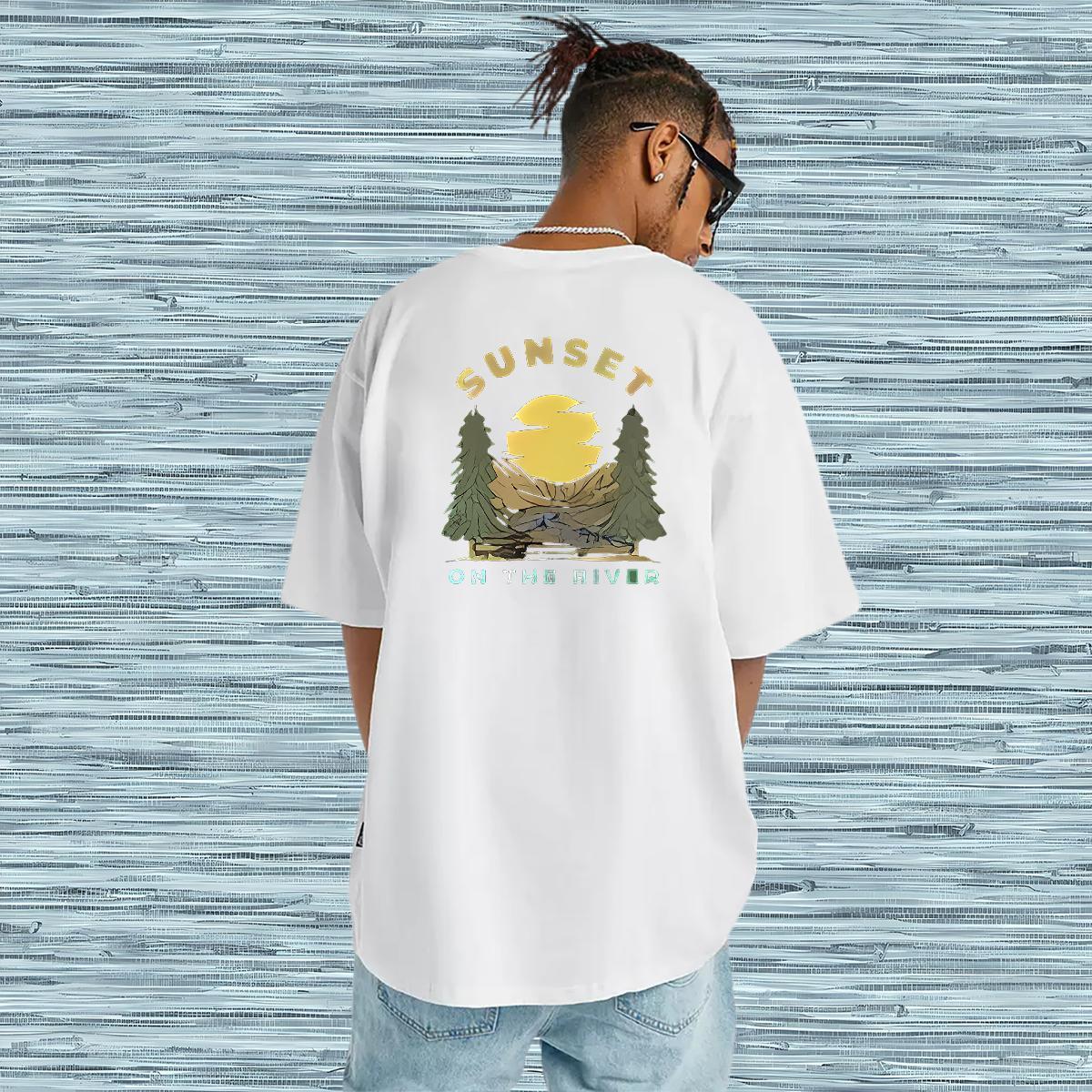 Loose T-Shirts 100% Cotton 230g mountains Hip Hop Street Customized O-Neck Short Sleeve Men Clothes T-Shirt Wholesale Tops Tees