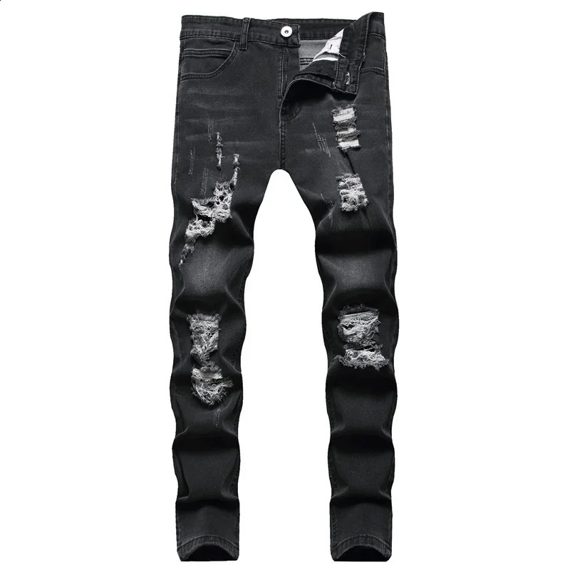 American mens summer patch denim pants open top tight jeans tight jeans ankle length slim fit casual tight jeans 240823 ww